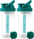 Utopia Home Protein Shaker Botella - (Pack of 2) 28-Ounce Botellas Shaker Para Mezclas Protein - Fitness Sports Classic Protein Mixer Botella (Clear/Teal)