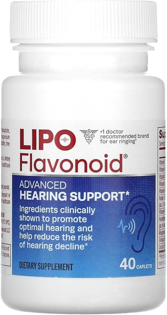 Lipo Flavonoid Advanced Hearing Support Daily Supplement - Helps Reduce Risk of Hearing Decline & Promotes Oído óptimo - 40 cápsulas