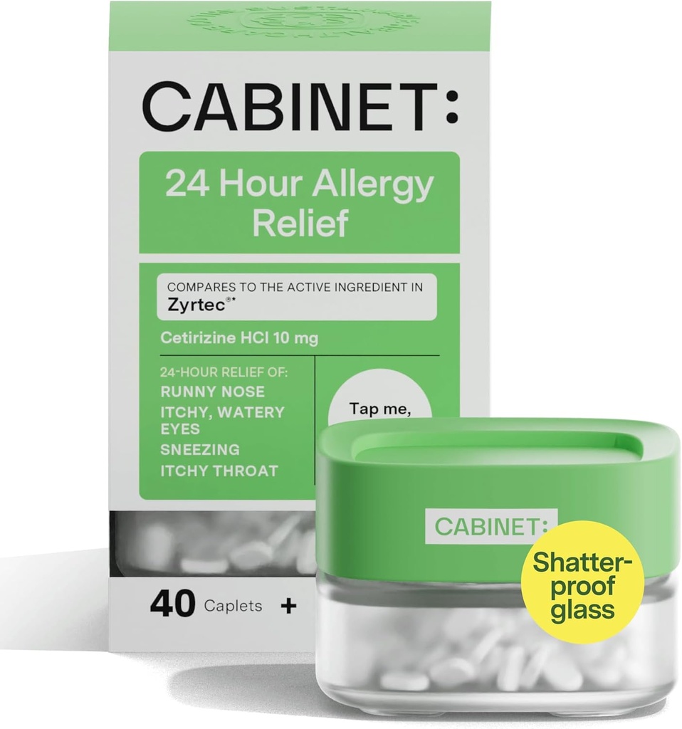 Gabinete: Alivio de Alergia de Todos los Días Cetirizine 10mg para Alivio de Alergia Comune de los Síntomas de Alergia Común ( Jarrón de vidrio recargable)