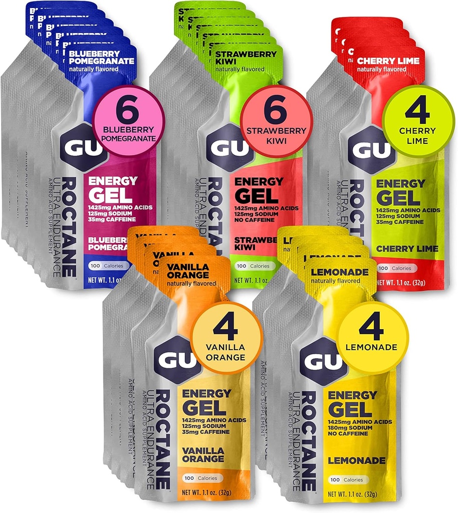 GU Energy Roctane Ultra Endurance Energy Gel, Vegan, Gluten-Free, Kosher y Dairy-Free On-The-Go Sports Nutrition for Running, Biking, Hiking or Skiing, Assorted Flavors,24-Count