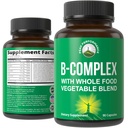 Vitamina B Complejo cápsulas + Pan comido completo de 25 verduras y frutas para la absorción máxima. Best Vegan B-Complex Suplemento con vitamina B1, B2, B3, B5, B6, B7, B9 y B12. 90 cápsulas. Energy Boost