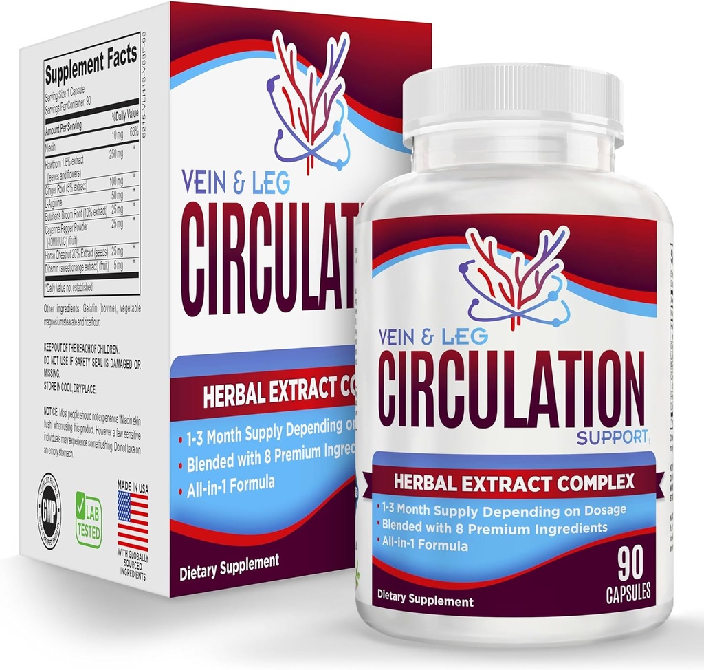 Vein & Leg Circulation Supplement (All-in-1) Health Support with 8 Active Ingredients ← Blood Circulation Booster Formula ← Leg & Vein Supplements