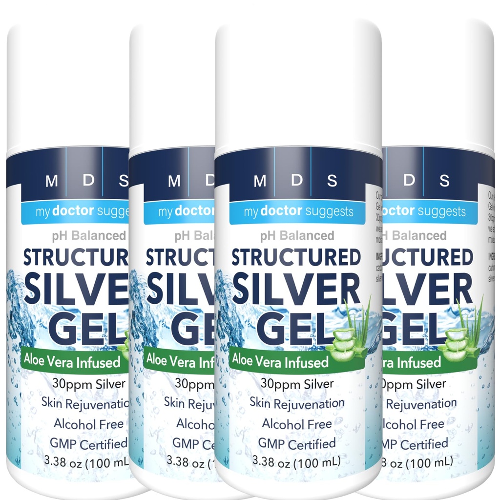 Extra Strength Colloidal Silver Gel 30ppm con Aloe Vera - pH Balanced Structured Silver - Triple Strength Soothe ' Relieve - Easy Pump Bottle, 3.38Oz (4 Pack)