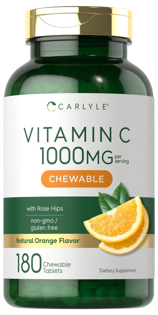 Carlyle Vitamina C Chewables Ø 1000mg tención 180 Tablets ← Vegetariano, No GMO, Gluten Free Supplement