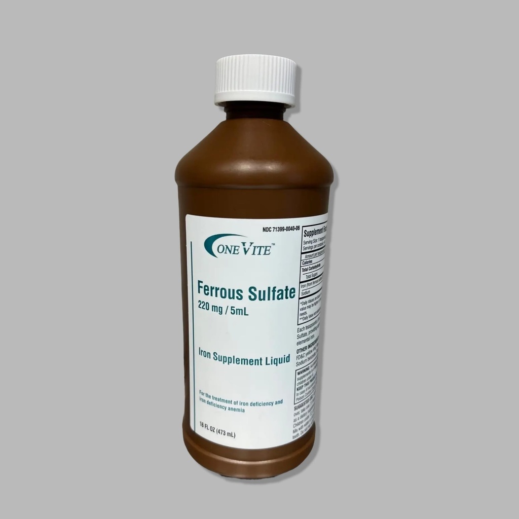 Sulfato ferroso 220mg/5ml Silencioso Suplemento de hierro líquido, 16 Fl Oz (Pack de 1)