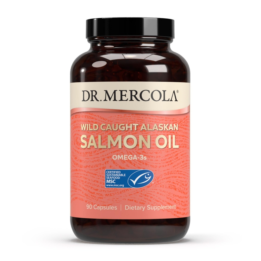 Dr. Mercola Wild Caught Alaskan Salmon Oil, 30 Servings (90 Capsules), Omega-3s, Suplemento dietético, Apoyos Saludable Cerebro y Función Cognitiva, No GMO, MSC Certificado
