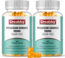 Gummies de potasio, cloruro de potasio 500 mg para adultos, suplemento de potasio libre de azúcar, alivio muscular y salud cardíaca para hombres, equilibrio de electrolitos, suministro de potasio eficiente, 120 servicios