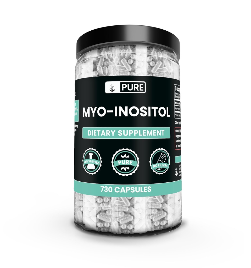 Ingredientes originales puros Myo-Inositol (730 capsules) No hay magnesio o rifles de arroz, siempre puros, lab verificados