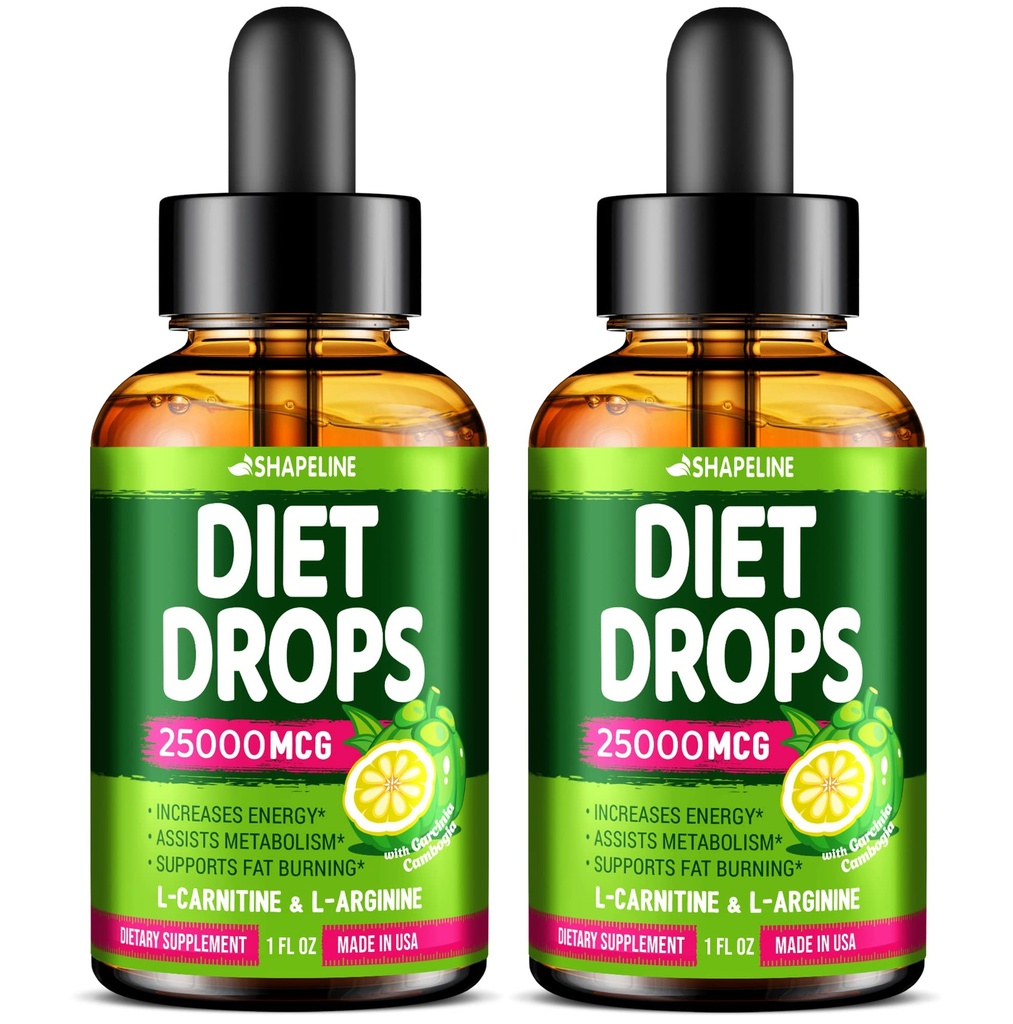 (Pack of 2) Diet Drops - Made in USA - Appetite Suppressant for Women &amp; Men - Natural Metabolism Booster - Diet Drops with Garcinia Cambogia, L-Arginine & L-Glutamine 1 Fl Oz