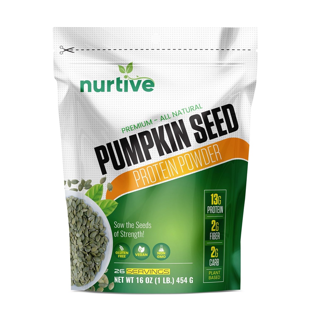 Pumpkin Seed Protein Powder - Empaquetado con Nutrientes Esenciales, Fibra & Aminoácidos - Con base vegetal, sin gluten, sin GMO- Ideal para Smoothies, Baking y Cooking - 26 Serviciones (16 oz / 454g)
