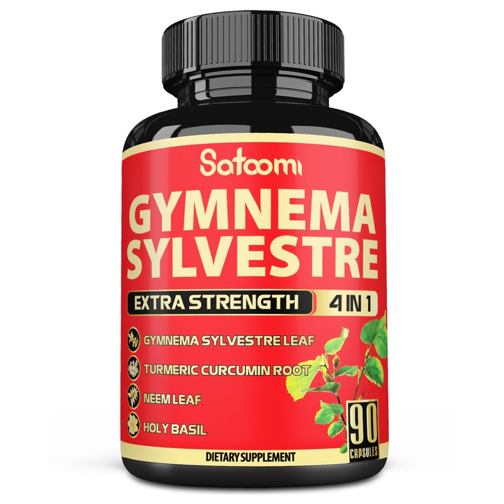 Satoomi Pure Gymnema Sylvestre Capsules Extract - 90 cápsulas para 3 meses - Combinado con Neem Leaf, Holy Basil & Turmeric Curcumin Root