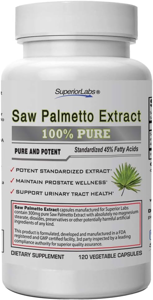 Laboratorios Superiores — Saw Palmetto Extracto No GMO, No sintético— 300 mg Dosificación, 120 cápsulas vegetales — Apoyo a la Frecuencia de Tracto Urinario