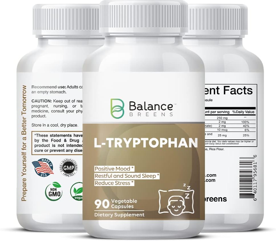 L-Tryptophan 250mg, 90 Veg Capsules - Suplemento para el descanso &amp; relax