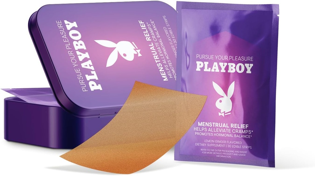 AVID Playboy - Alivio Menstrual PMS Oral Strips (30 Franjas comestibles) Aceleración rápida PMS Cramp Relief &amp; Hormonal Balance Strips for Women - Lemon Ginger Flavored Multi-Benefit PMS Suplemento de la Mujer