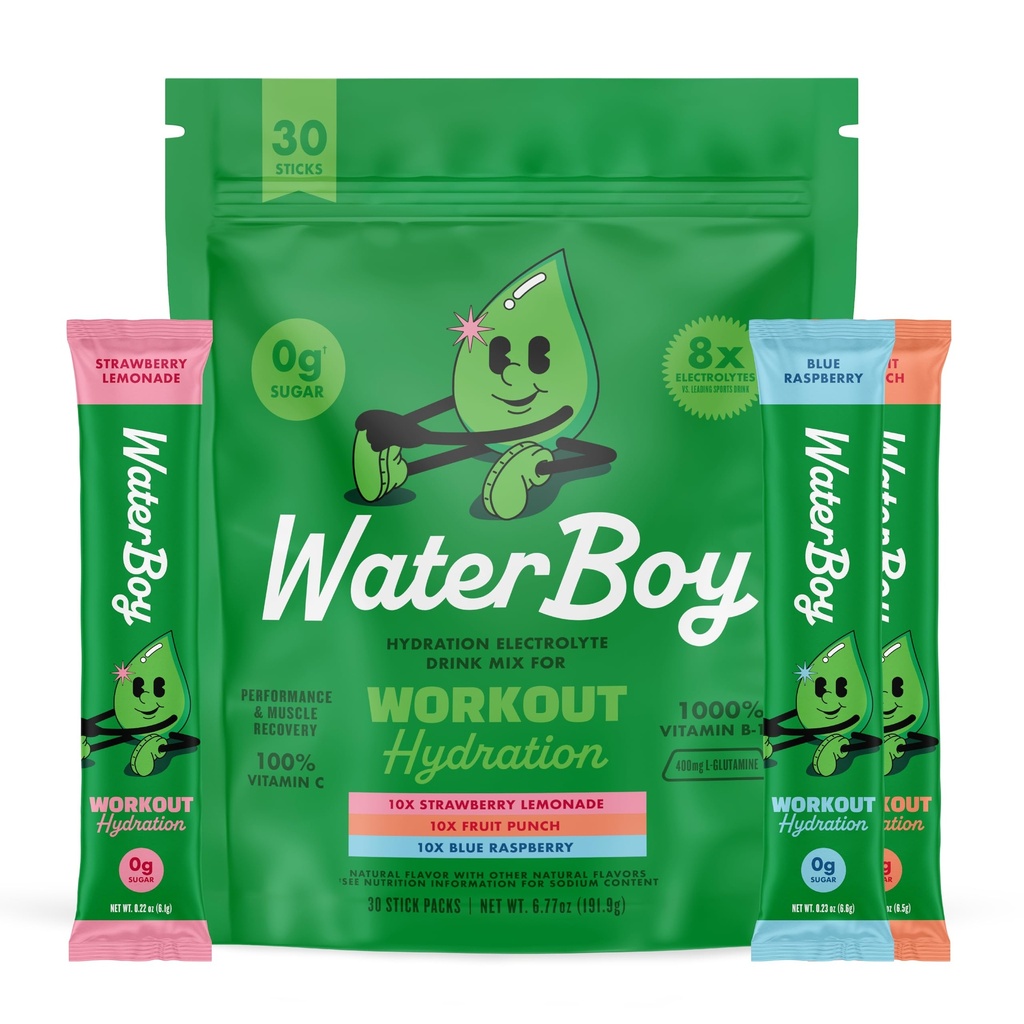 Waterboy Workout Hydration  2,960mg Sugar Free Electrolyte Powder Packets