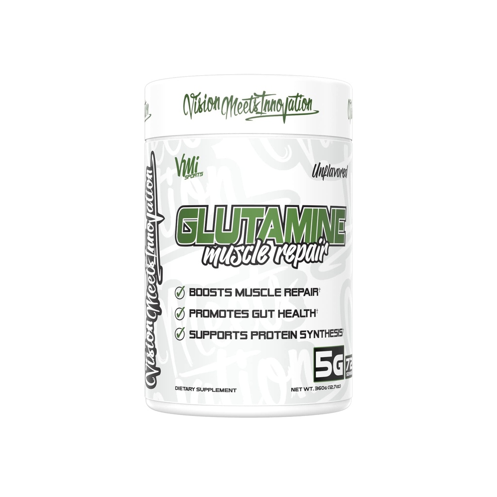 VMI Sports Glutamine Muscle Repair Powder Pure L-Glutamine ← Reparación del músculo y recuperación – Gut Health – Protein Synthesis latitud 5g per Serving – 72 Servings
