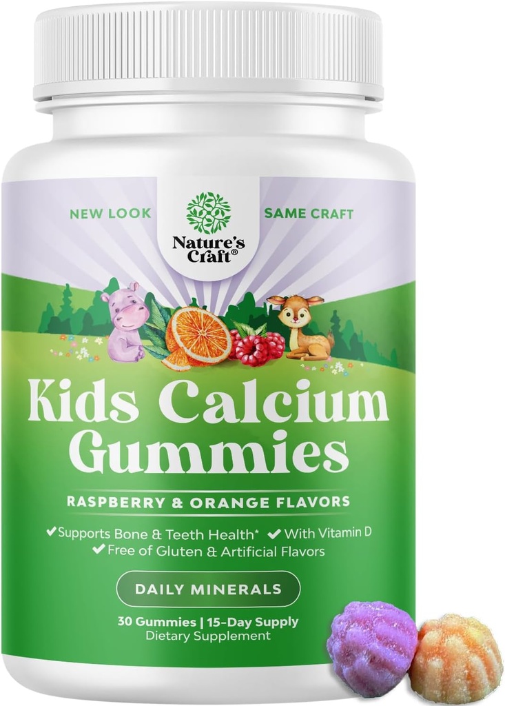 Naturalezas Artesanía Tasty Kids Calcium Gummies - Vitamina D & Calcium Gummies for Children - Vitamina con & D para el desarrollo del hueso muscular Gelatin-Free Kosher Childrens 30ct (1 Pack)