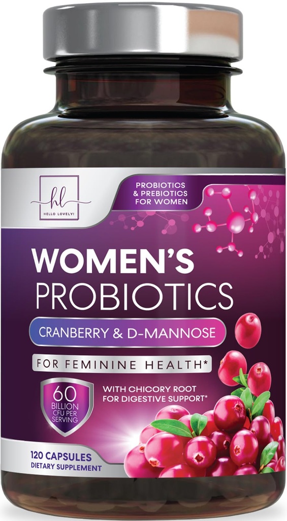 Probióticos para Mujeres Apoyo a la Salud Digestiva - 60 Billones Probiótico de Mujeres CFU, 16 Strains, para pH Balance, Soporte Vaginal con Arándano para Salud Gut, Apoyo urinario e inmunológico - 120 cápsulas