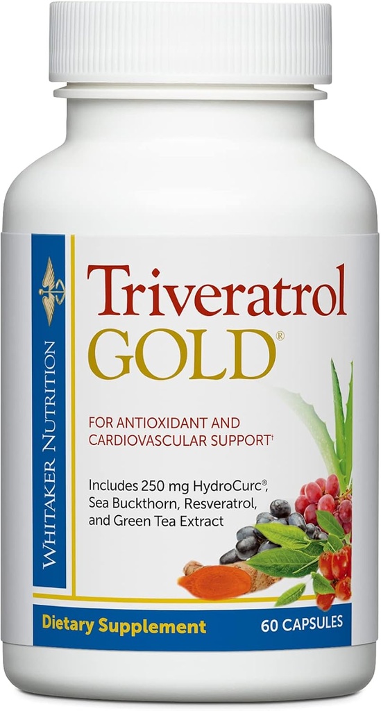 Triveratrol Gold del Dr. Whitaker – Suplemento de envejecimiento saludable con Resveratrol " Extractos de Aloe Vera, té verde y turmérica: proporciona soporte cardiovascular antioxidante (60 cápsulas)