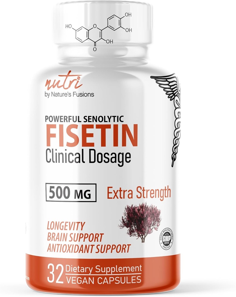 Fusiones de la naturaleza Nutri Fisetin 500mg 32 Conde - Dosis clínica - Suplementos de Fisetina - Potencial Activador Senoly, Antioxidante, " Apoyo cerebral - Polifenoles naturales - 32 Conde