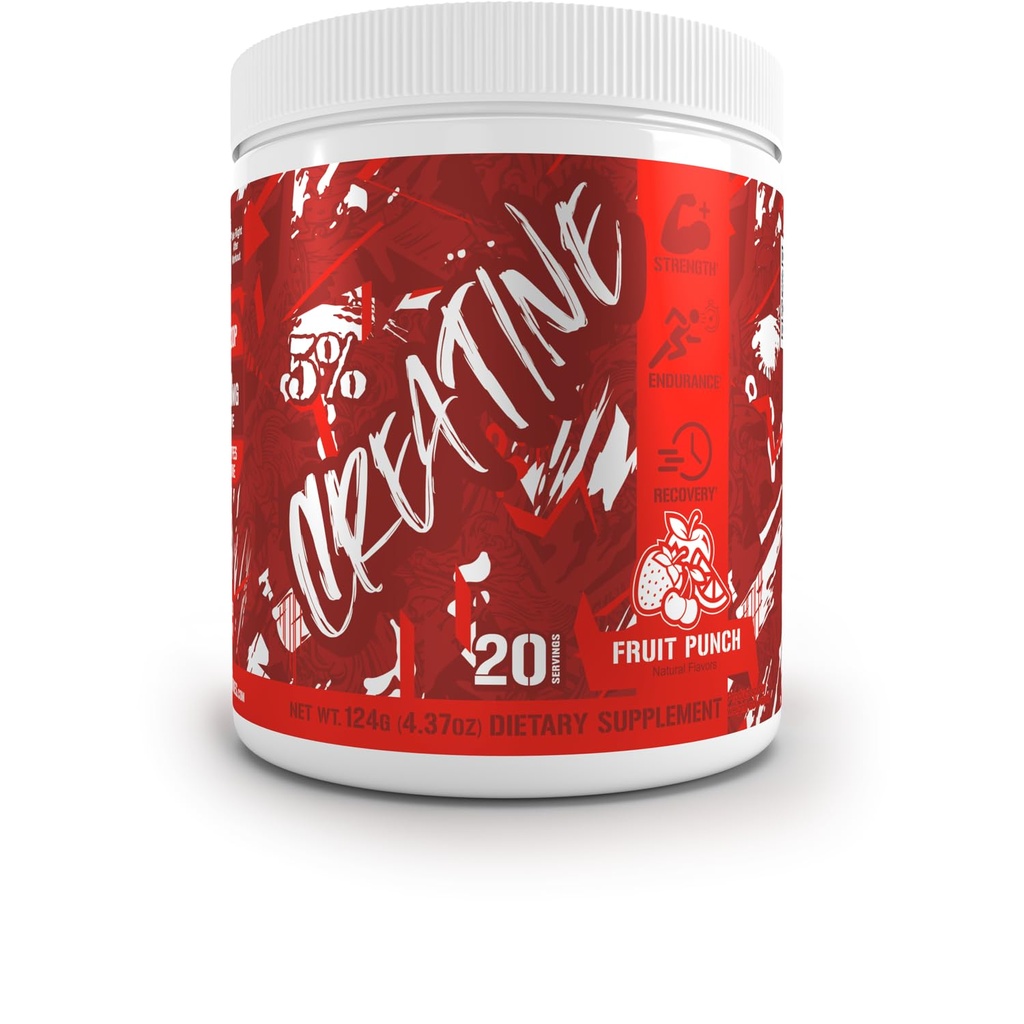 5% Código de Nutrición Critina micronizada roja ← Monohydrate Powder Blend ¦ Cretina saboreada para el poder, resistencia fuerte, energía celular y salud cognitiva (Fruit Punch)