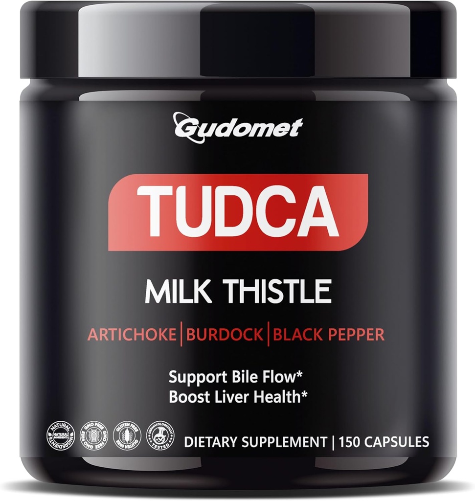 TUDCA Premium con Leche Thistle, Artichoke, Burdock " Black Pepper – Apoya Bile Flow " Liver Health -150 Capsules- Made in The USA