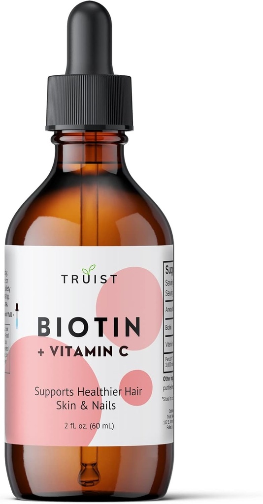 Pure Biotin Liquid Drops 10000mcg - Biotin (B7) Max. Fuerza para el cabello, piel & uñas - Vitamina C (8mg) - Mujeres & Hombres - 60 Day Supply / 2.0 Fl. (60ml)