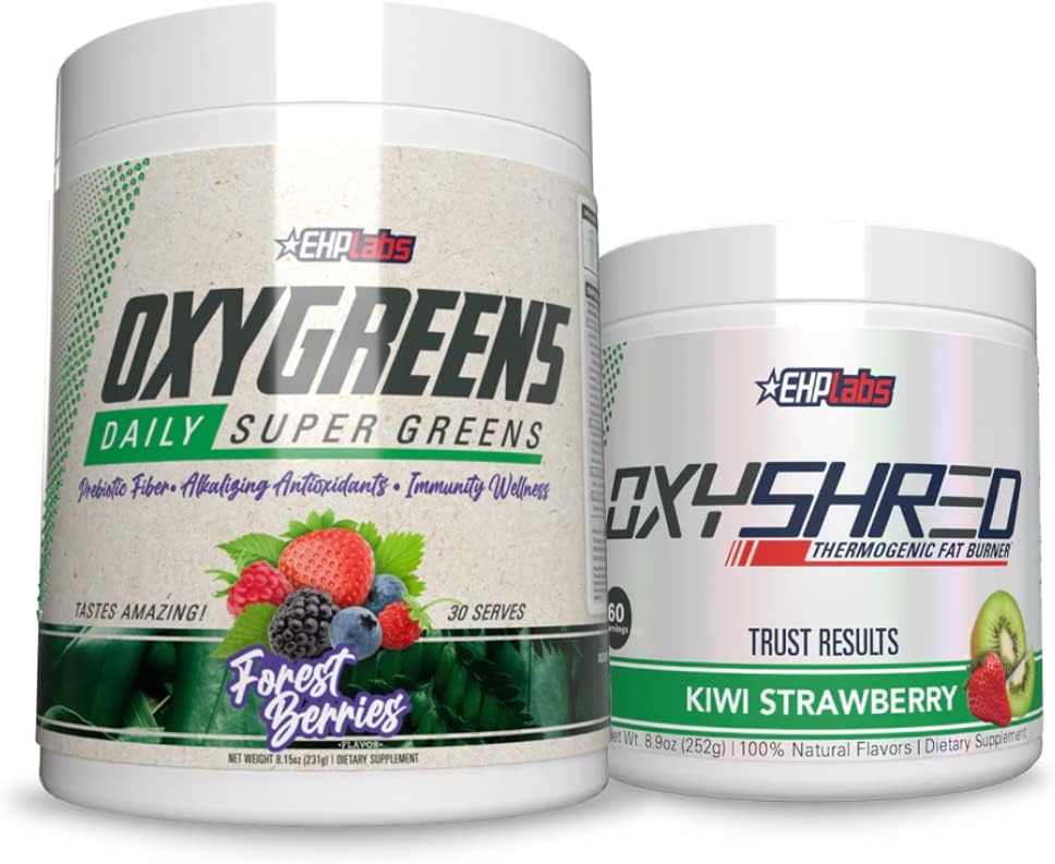 EHP Labs OxyShred + OxyGreens Bundle - Thermogenic Pre Workout Powder & Shredding Suplemento, Clinically Proven Preworkout Powder - Daily Super Greens Powder, Spirulina Powder, Greens Superfood Powder