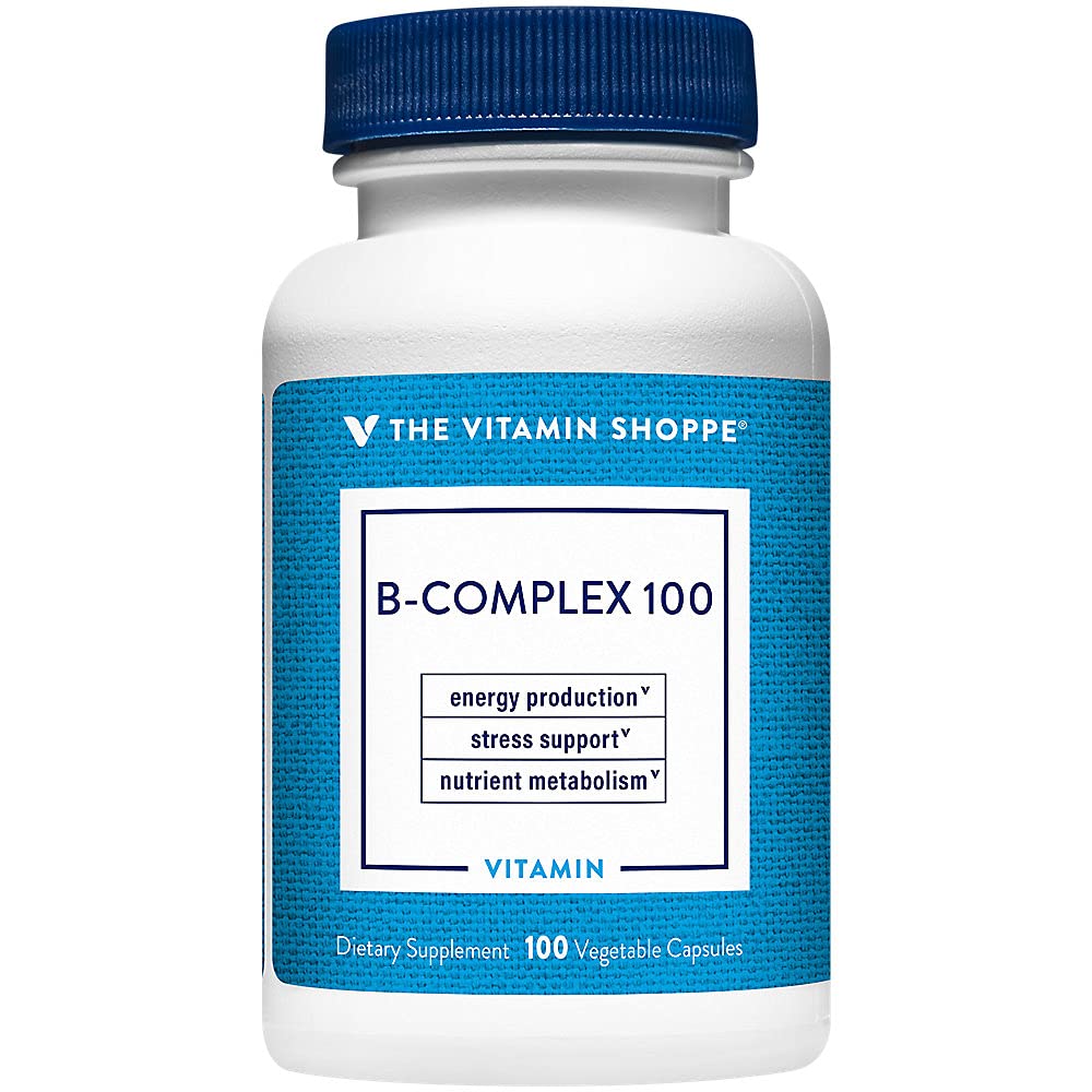 El Complejo Vitamin Shoppe B 100 – apoya la producción de energía, la función del sistema nervioso " Metabolismo Nutriente - Excelente fuente de B1, B2, B6, B12, Niacin, ácido fólico " Biotin (100 cápsulas vegetales)