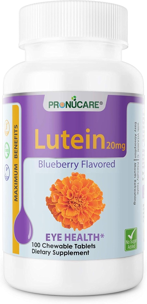 Lutein Esters 20mg Tablas para la salud de los ojos - Protección de la luz azul, Alivio de los ojos digitales, Soporte antioxidante - Blueberry Flavor, Sin gluten, No GMO, 100 Condes
