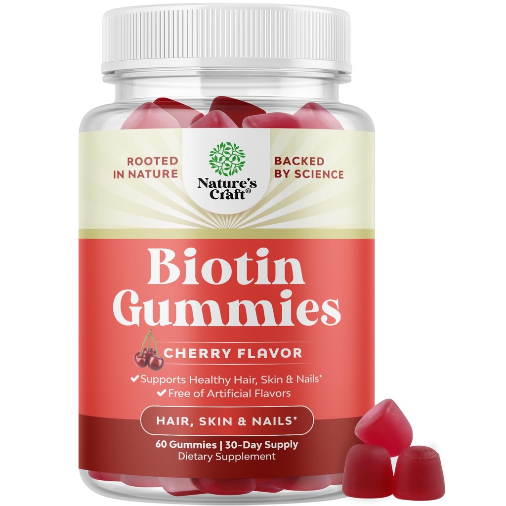 Natural Biotina Gummies for Hair Growth - Biotin Vitamins Hair Skin and Nails Gummies for Women and Men - Growth Vitamins Women with Pantothenic Acid
