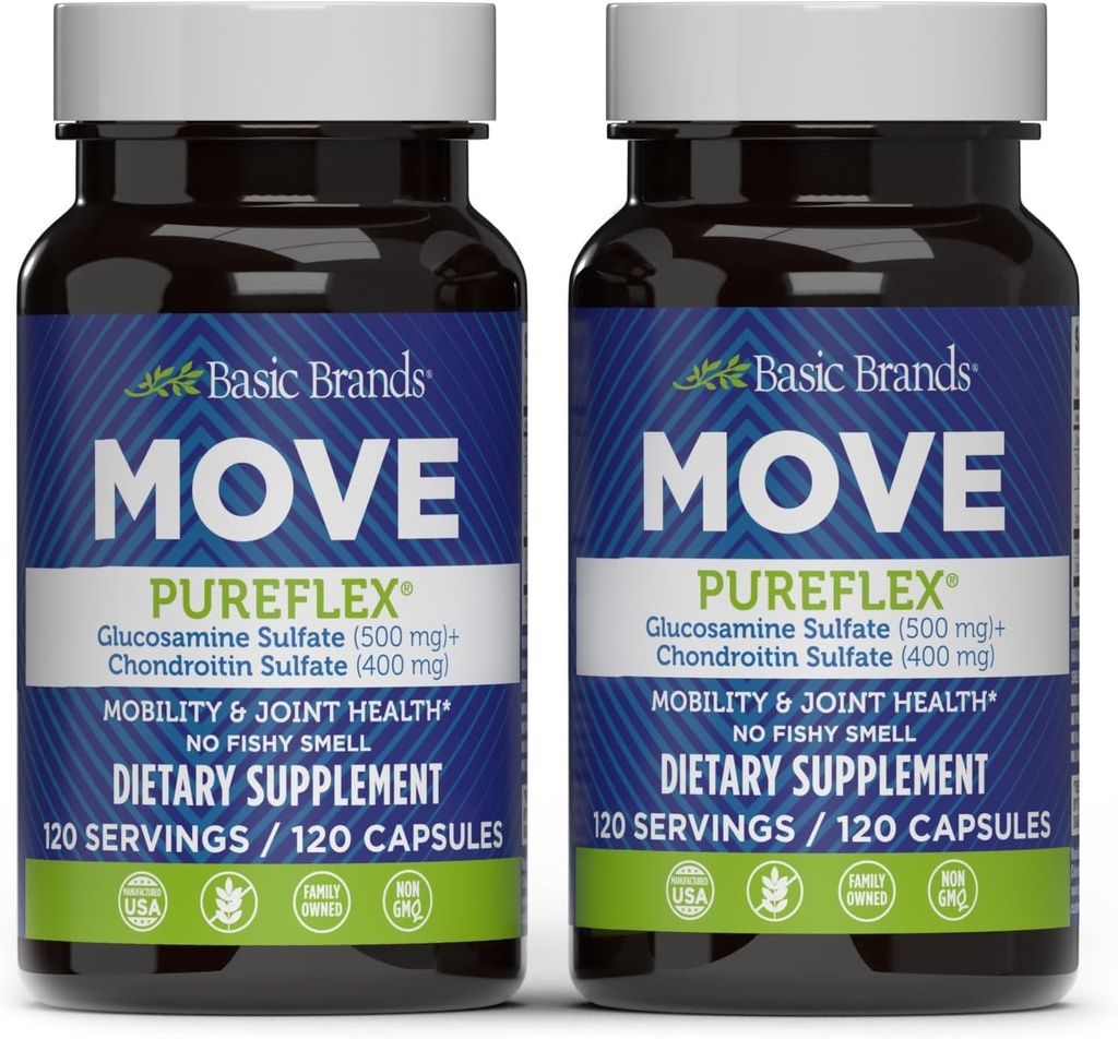 Marcas Básicas - Move Pureflex Glucosamine Chondroitin - Soporte Conjunto Suplemento de Flexibilidad & Movilidad - 120 cápsulas - 2-Pack