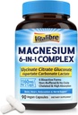 Magnesio Complejo de Magnesio Suplemento 6 en 1, 1160mg Magnesio Chelated para Max Absorción, Ayuda con mejor sueño, relajación & Nerve Calm, 90 cápsulas Vegan, no GMO & Gluten Gratis