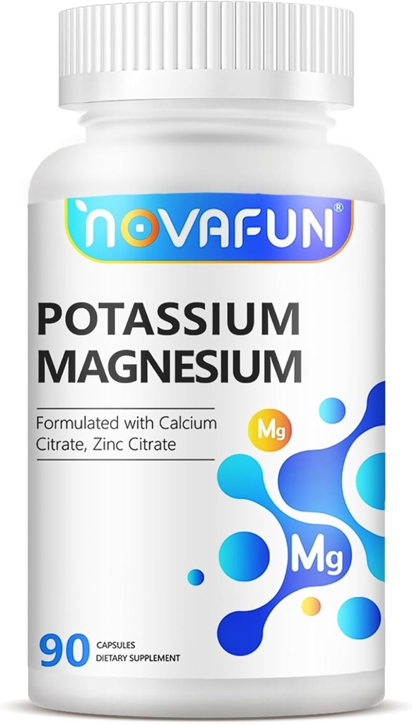 Suplemento de Magnesio de Potasio con Zinc de Calcio 1185mg, Fórmula de Alta Potencia para Calambres Legislativos, Bone & Muscle Health, Non-GMO, Gluten Free, Vegan, 90 cápsulas