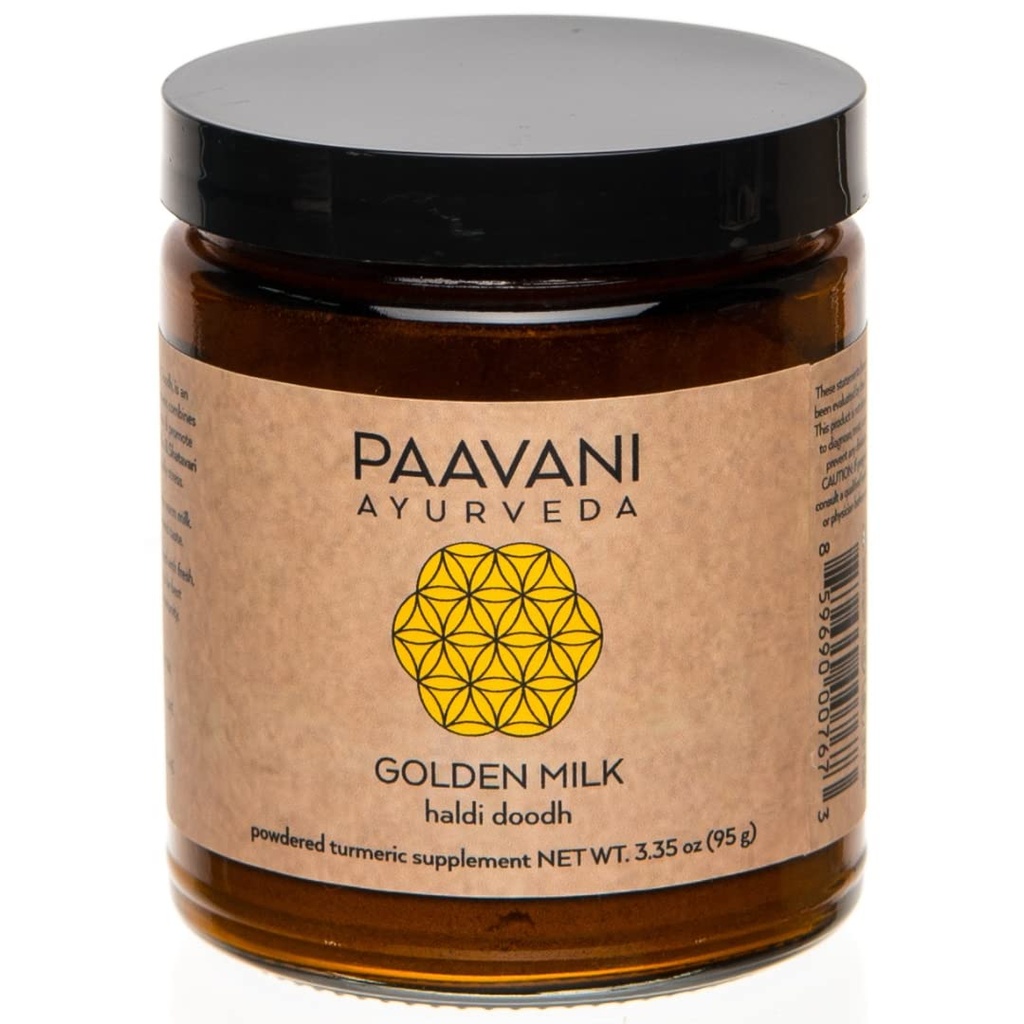 PAAVANI Ayurveda Golden Milk - Made in USA - Ayurvedic Turmeric &amp; Ashwagandha Blend - Suplemento Polvo - Haldi Doodh - 100% orgánico - 38 Servimientos