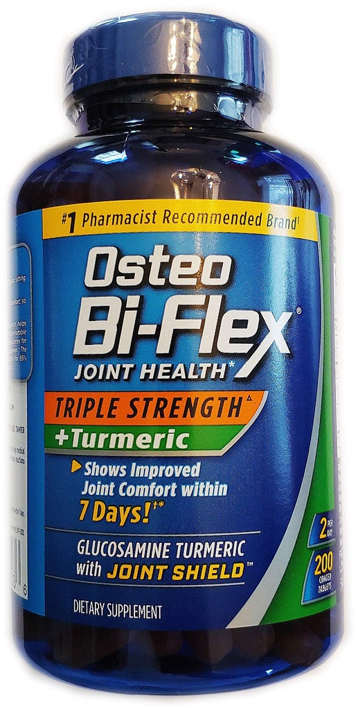Osteo Bi-Flex, Triple Fuerza + Turmérica, 200 Tabletas, con Glucosamina HCI y Curcumina Turmérica, Suplemento Conjunto para Hombres y Mujeres
