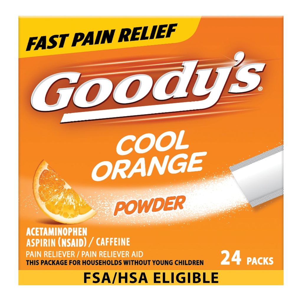 Powders de Alivio de Dolor de Goody, Powder de Dolor Extra Strength Cool Orange, 24 ct (Pack of 1)