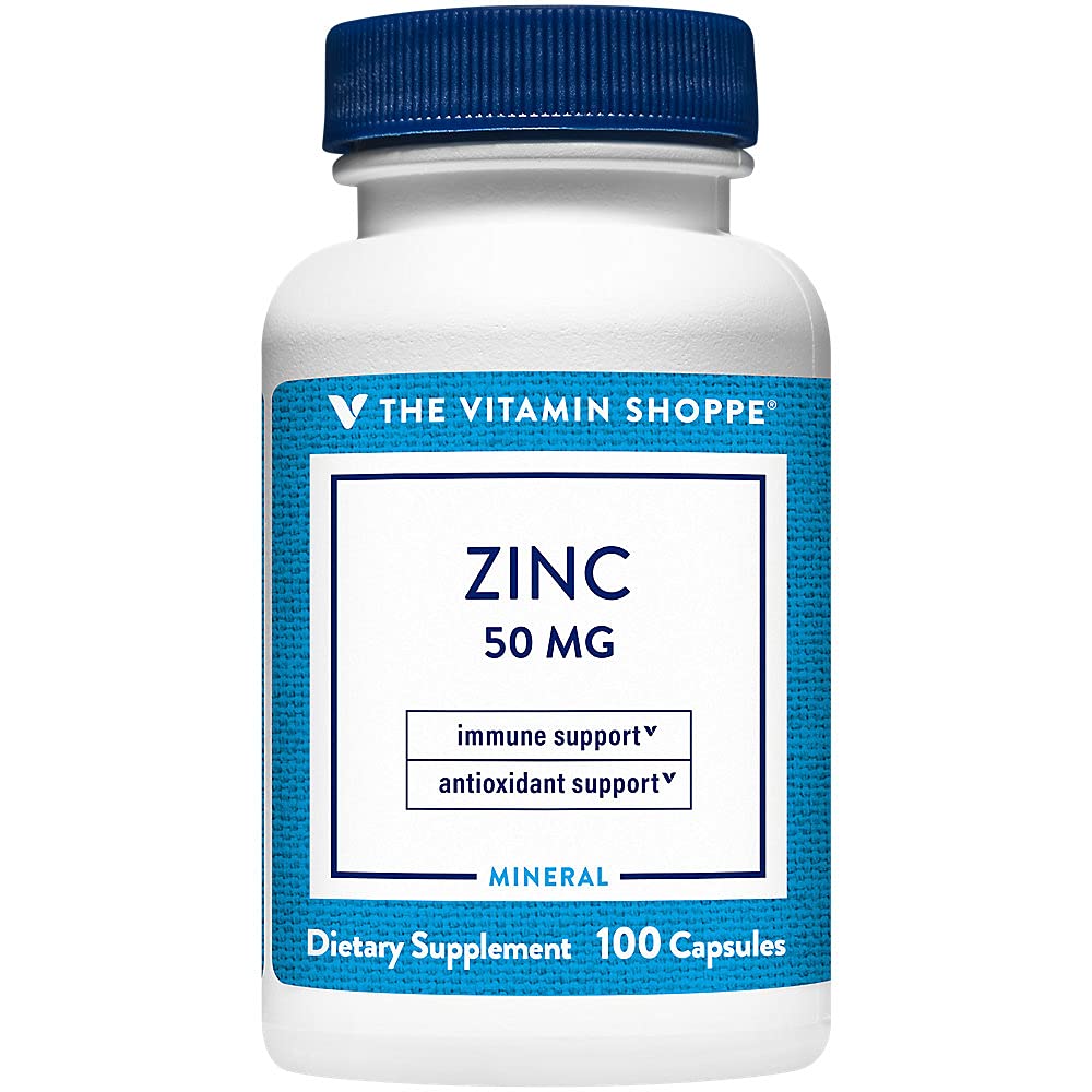 La Vitamina Shoppe Zinc 50MG - Soporte Inmunitario, Salud de la piel y protección antioxidante, Mineral esencial (100 cápsulas)