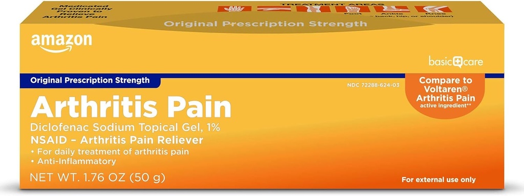 Amazon Basic Care Diclofenac Sodium Topical Gel, 1% (NSAID), para Arthritis Dolor Alivio, 1,76 onza (Pack of 1) (Packaging puede variar)