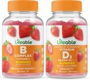 Complejo Lifeable B + Vitamina D 10000 UI, Gummies Bundle - Great Tasting, Vitamin Supplement, Gluten Free, GMO Libre, Chewable