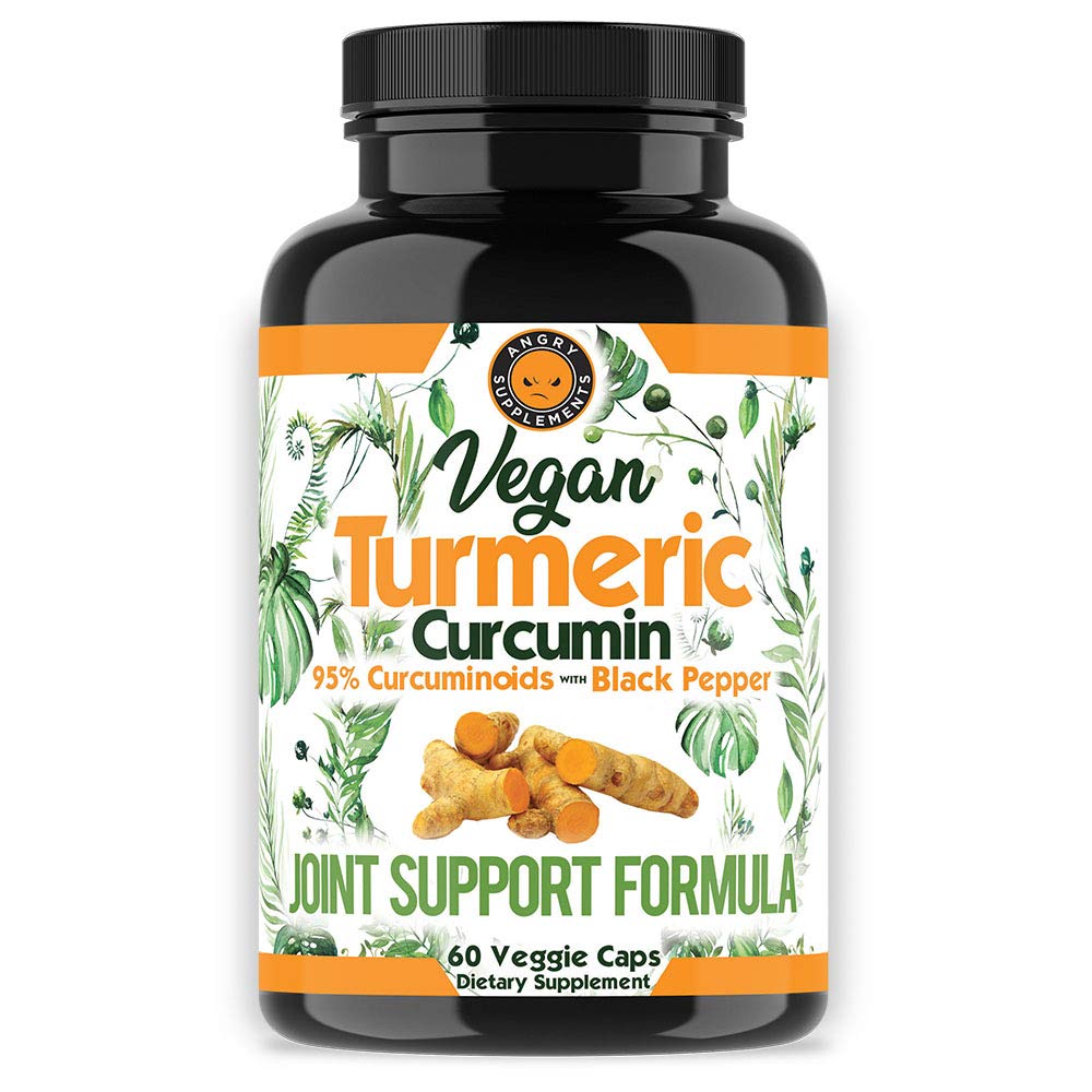 Curcumina de Turmérica Vegana con Extracto de Pepper Negro (60 Veggie Capsules-2 Mes de Suministro), 95% Curcuminoides - Todo Antioxidante Potente Natural para Soporte Conjunto y Alivio (1-Botella)