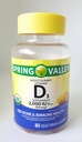 Spring Valley Adult Gummy Vitamina D3 Suplemento, 2000IU, 50mcg USDA Organic, 80 Vegetarian Gummies