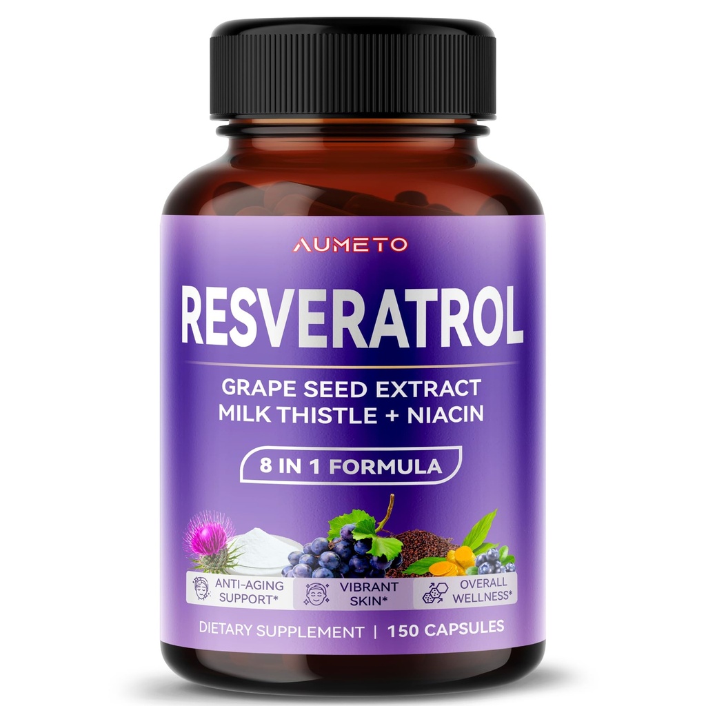 Ultra Resveratrol 8 en 1 Fórmula - con Grape Seed Milk Thistle Niacin (150 Cuenta (Pack of 1))
