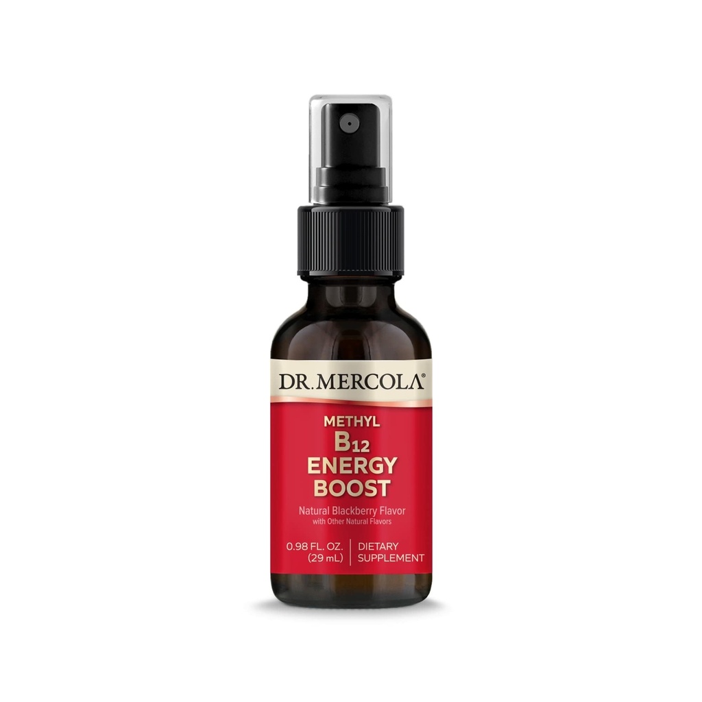 Dr. Mercola Methyl B12 Energy Boost Spray, 0.98 Fl. Oz. (29 mL), 39 Servings, 1,000 mcg Por Serving, Dietary Supplement, Supports Mental Focus, Non-GMO