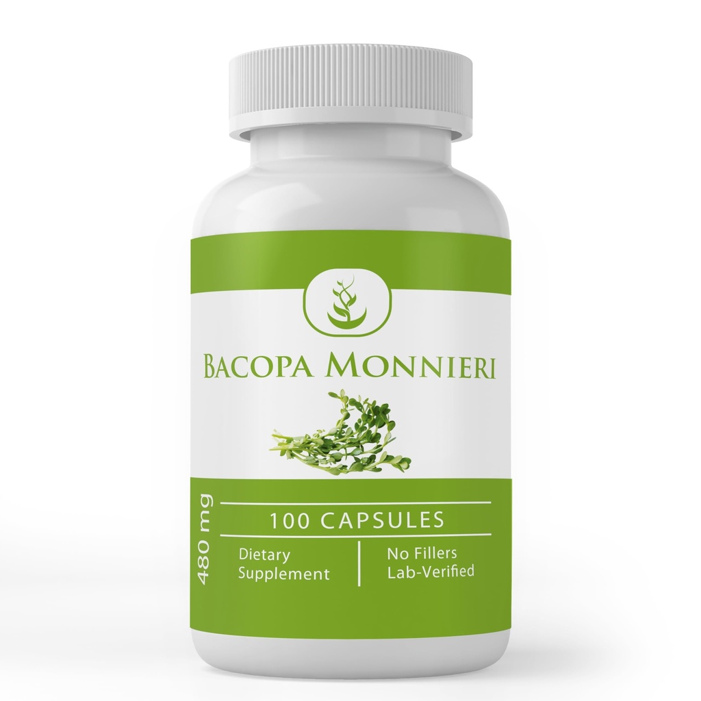 Ingredientes originales puros Bacopa Monnieri, (100 cápsulas) Siempre puros, sin aditivos ni artillería, Lab Verified
