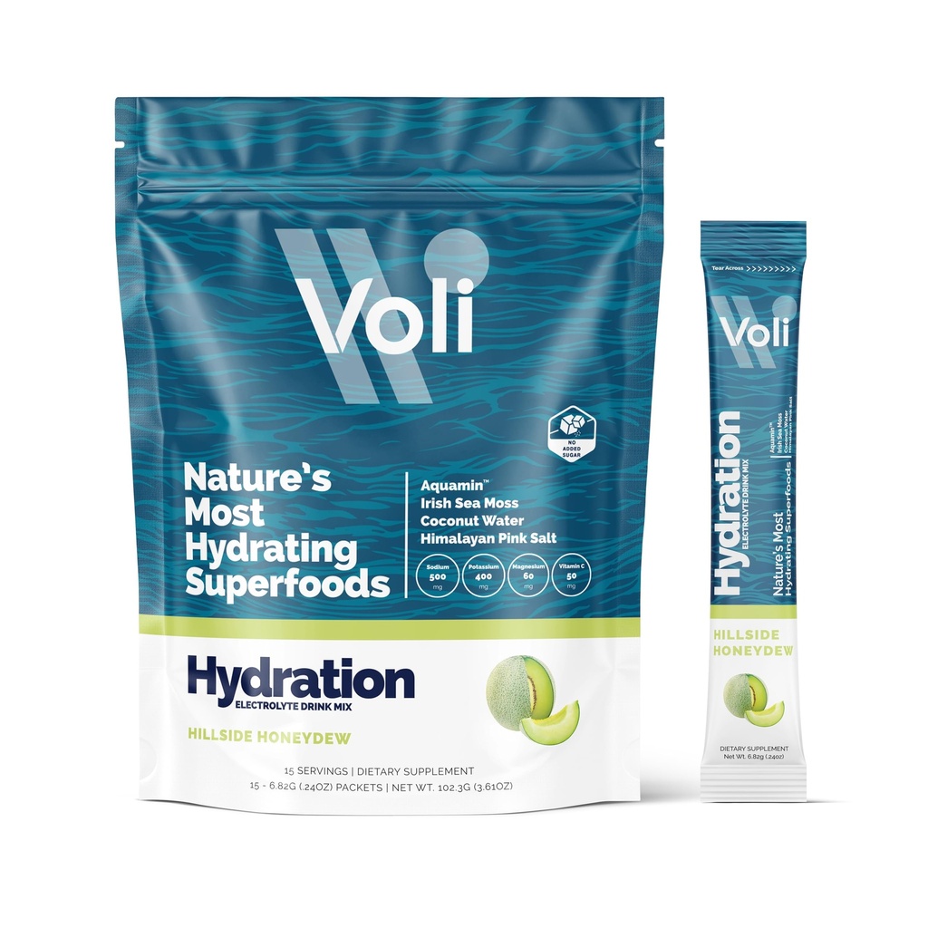 Voli Electrolytes Powder Packets ← No Añadido Sugar Electrolyte Drink Mix for Hydration ¦ Keto & Fasting Friendly, Natural Superfoods & Minerals TEN Honeydew, 15-Count