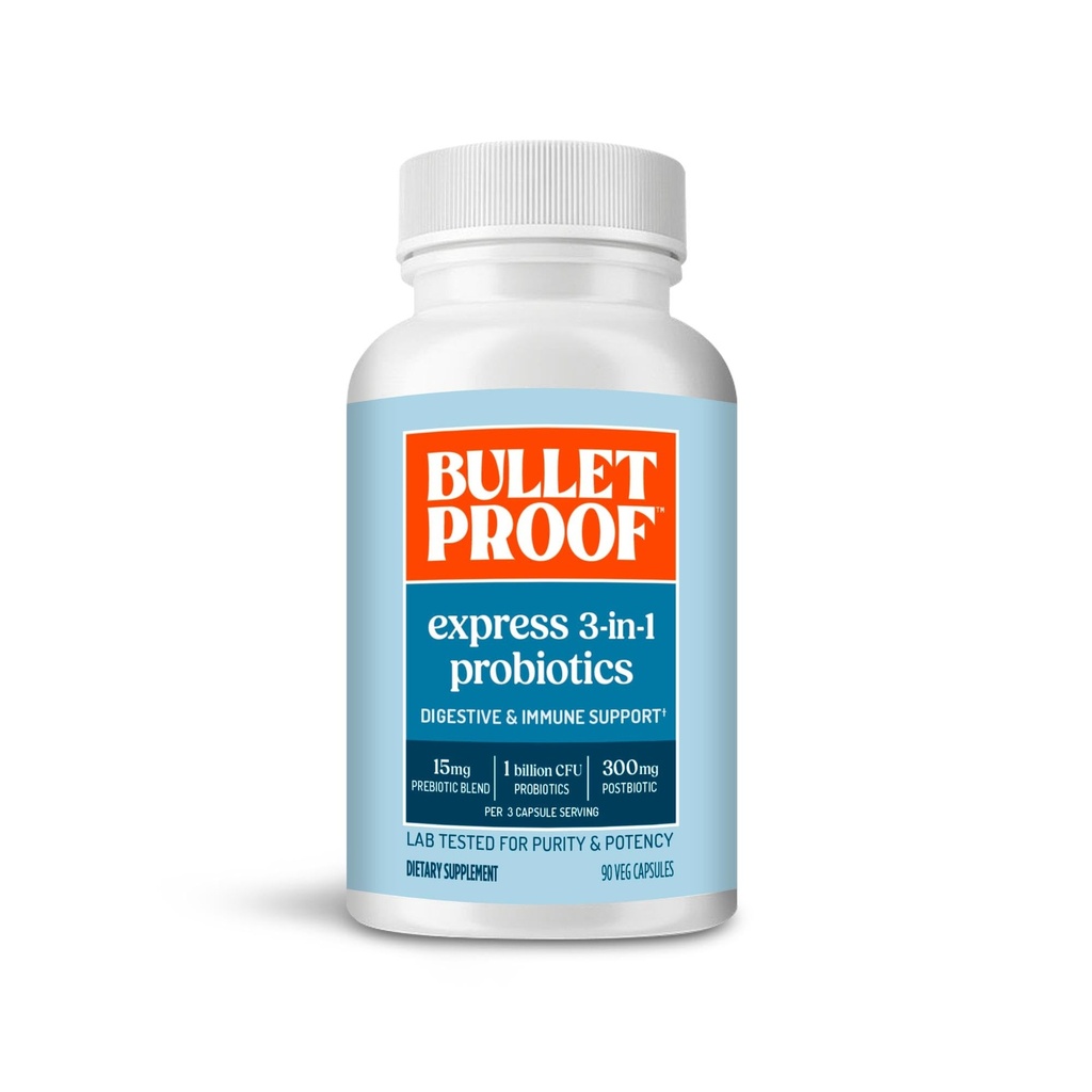 Bulletproof Express 3-in-1 Probiótico, 90 Cuenta, Suplemento para la salud rápida y sostenida