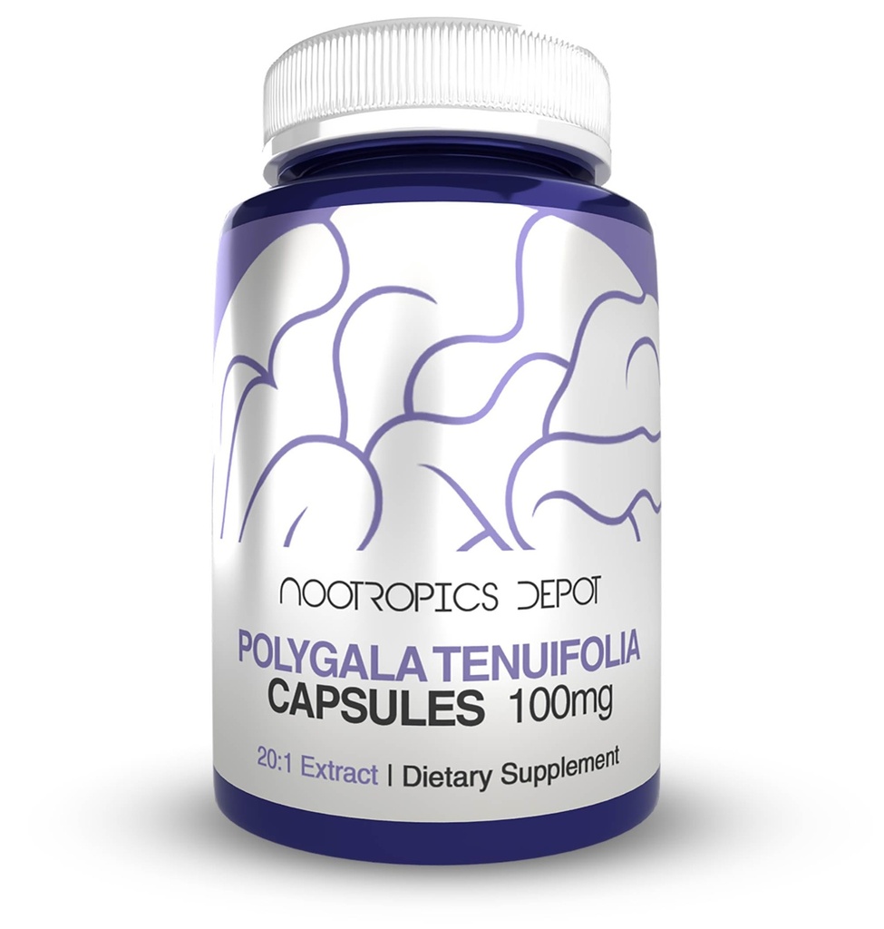Nootropics Depot Polygala tenuifolia Capsules TENIDO 100mg TEN 90 Conde Silencio 20:1 Extracto TENIDO Yuan Zhi ANTE Promueve Función Cognitiva, Aprendizaje y Memoria TENIDO Apoyos Niveles de estrés saludables Ø Adaptogen Suplemento