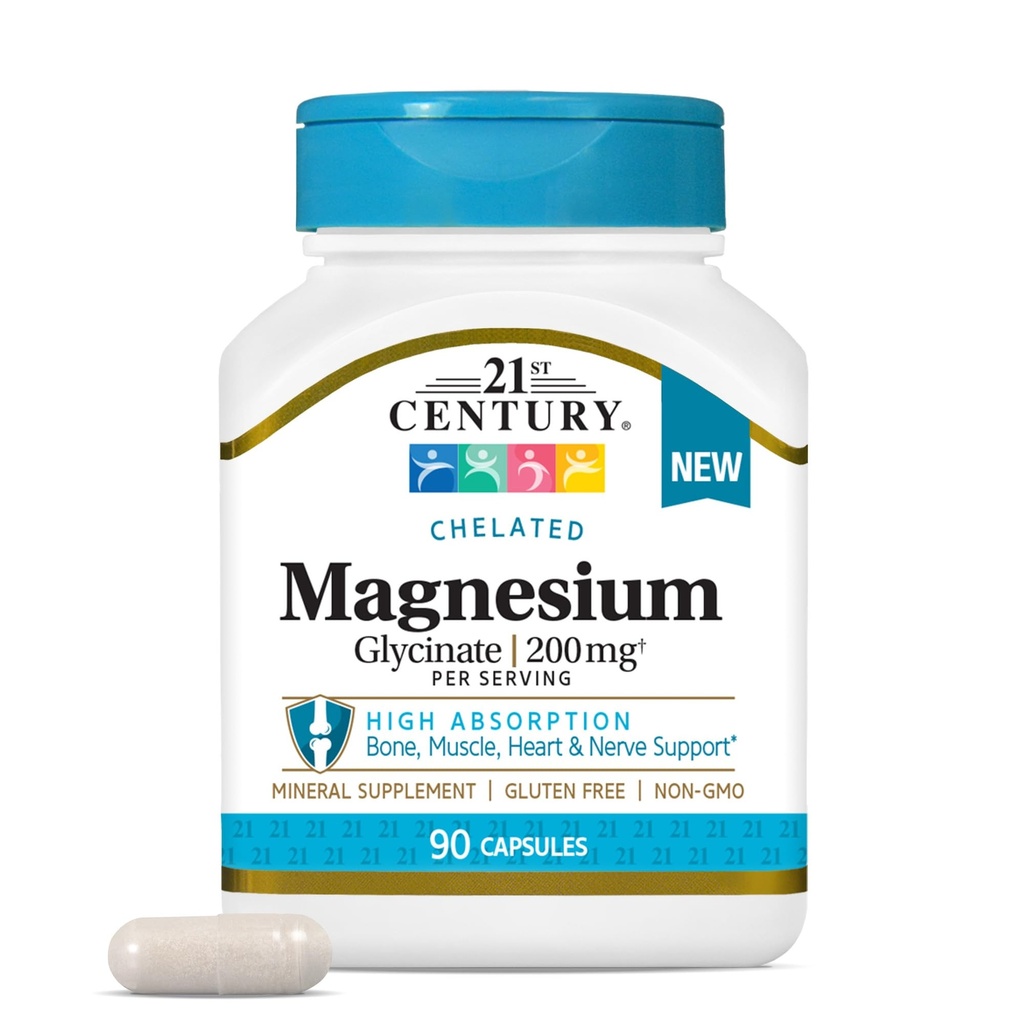 Magnesio del siglo 21 Glycinate 200 mg cápsulas por ser, 90 cuenta