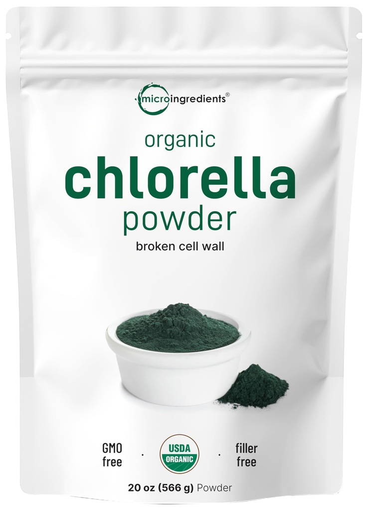 Micro Ingredientes Pólvora de Clorella orgánica, 20 onzas ← Muralla de células rotas para la absorción completa ← Suplemento de Superalimentos crudos, rico en proteínas y vitaminas  durable Non-GMO, vegano, no irradiado
